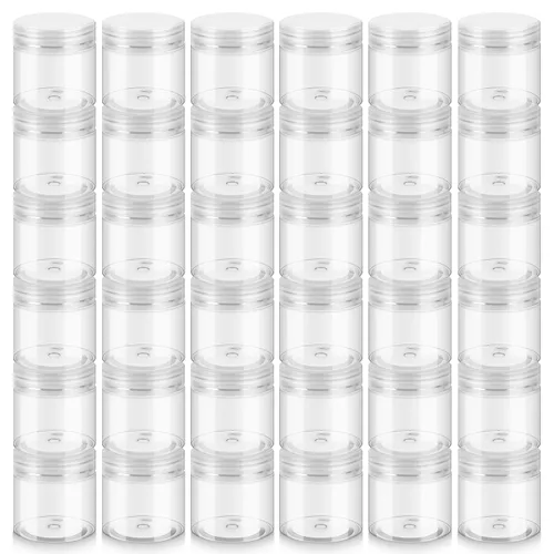 Vista 14 de Loretoy Paquete de 36 tarros de plástico de 1 onza con tapas, sin BPA, reutilizables, rellenables, recipientes de cosméticos transparentes