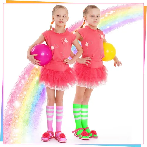 Vista 5 de Giegxin 6 pares de calcetines coloridos a rayas para niños, calcetines de tubo de color neón a rayas para niñas, fiesta de disfraces