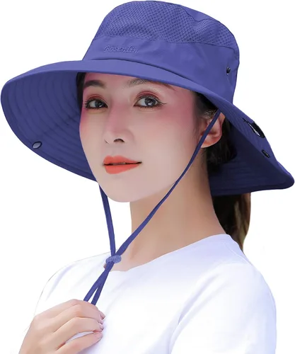 Vista 16 de Sombrero de cola de caballo para mujer, ala ancha, protección UV, malla para playa, pesca, jardinería