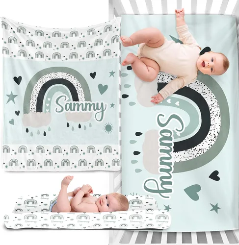 Vista 20 de Juego de ropa de cama personalizado para cuna de bebé, juego de 3 piezas para cuna de bebé, diseño de bolas y arco iris, cómoda manta de bebé
