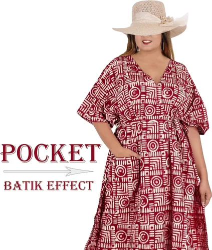 Vista 5 de HAPPY BAY Batik Caftan - Vestido largo con bolsillos, ropa de dormir para mujer, talla grande