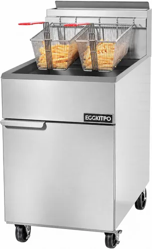 Vista 9 de EGGKITPO Freidora comercial de gas propano líquido, 3 quemadores, 90,000 BTU con certificación CSA, freidora comercial con capacidad de aceite de 40