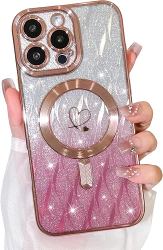Vista 21 de Bonoma Funda con purpurina para iPhone 13 Pro Max, bonita funda 3D con patrón de chapado en degradado de mariposa de diamante, protección de cámara