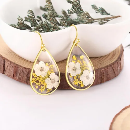 Vista 104 de Forget-Me-Not and Queen Anne's Lace Pressed Wildflower Earrings Pressed Flower Earrings Handmade Drop and Dangle Earrings Gift for Woman