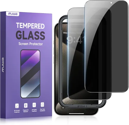 Vista 9 de ruwa Protector de pantalla de privacidad para iPhone 13 Pro Max/14 Plus [6.7 pulgadas] [2 unidades] Película de vidrio templado antiespía con marco