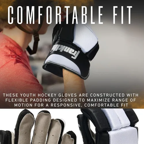 Vista 3 de Franklin Sports - Guantes de hockey para niños y jóvenes - Guantes junior para hockey callejero y sobre patines - Par de guantes acolchados