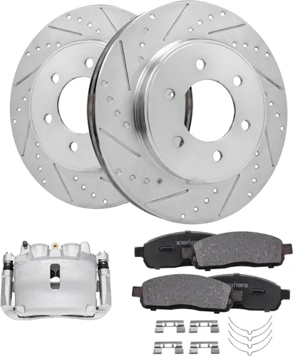 Vista 184 de Detroit Axle - Rotores de freno para Ford 2013-2019 Explorer Taurus Flex Lincoln MKT MKS, rotores de freno de disco ranurados perforados de repuesto