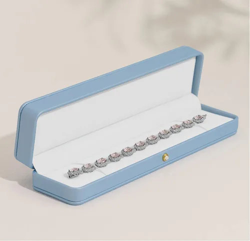 Vista 5 de Oirlv Elegante caja de collar azul cielo, caja de presentación de collar de terciopelo blanco interior de cadena larga pulsera collar estuche