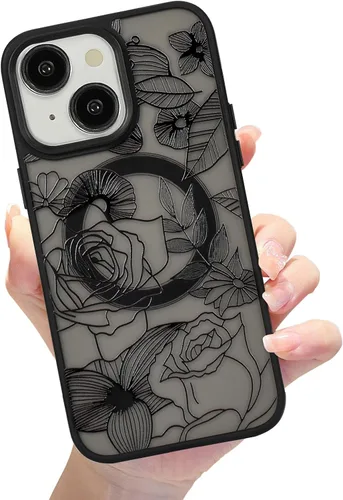 Vista 18 de Compatible con el teléfono 13 Pro - Funda magnética mate translúcida, de lujo, a prueba de golpes, magnética y con bonito patrón de flores, carcasa