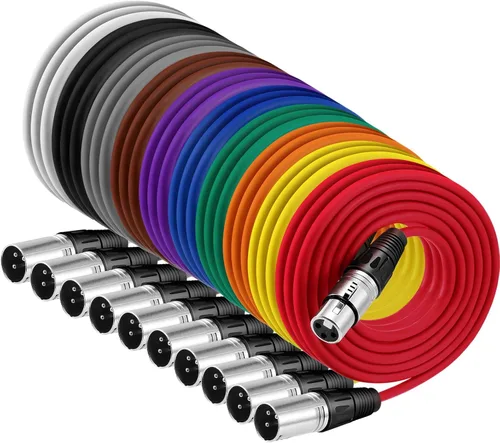 Vista 12 de Copkim Paquete de 10 cables XLR brillantes de 6 pies, 3 pines, cable de micrófono XLR equilibrado a macho a hembra para micrófono, mezclador