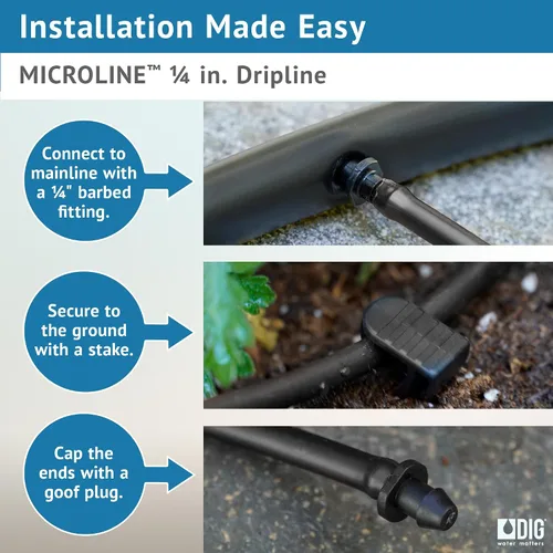 Vista 6 de DIG ML-056, 50', ¼" Microline™ Dripline - Espaciado de emisores mejorado de 6 pulgadas, resistente a los rayos UV, perfecto para diversos diseños