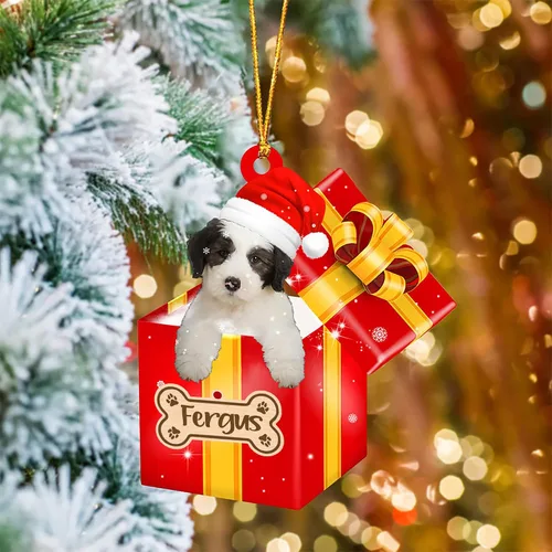 Vista 35 de Adorno de Navidad personalizado de Akita Inu, nombre personalizado Akita Inu para árbol de Navidad, en caja de regalo roja