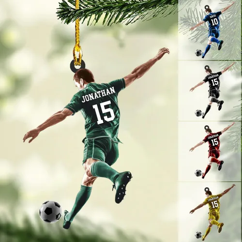 Vista 11 de Adorno de Navidad personalizado para jugador de fútbol; regalo personalizado para colgar en el árbol de Navidad 2D; gran idea de regalo