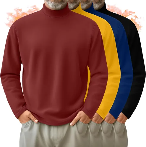 Vista 13 de Paquete de 4 Camisas de Cuello Alto Simulado para Hombre, Suéter Pullover Térmico de Manga Larga, Camiseta Interior Casual de Ajuste Holgado