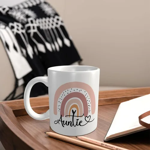 Vista 6 de Divertida taza de café para tía, regalo de cumpleaños/Navidad de sobrino/sobrino, taza de cerámica de arte arcoíris para tía, regalo lindo y único