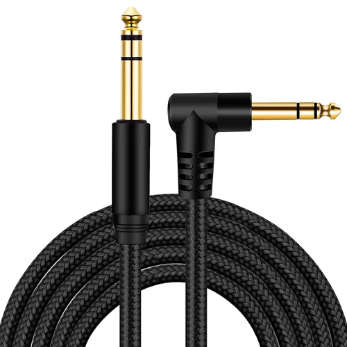 Vista 9 de Cable de instrumento TRS de 1/4 pulgadas de 3 pies, TRS de 0.250 in a 0.250 in TRS Cable de audio estéreo macho a macho de ángulo recto a recto