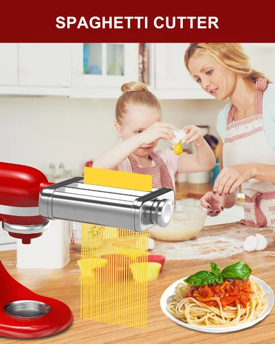 Vista 7 de Accesorio de pasta 3 en 1 para batidora de pie KitchenAid, máquina de pasta con rodillo de pasta, cortador de espaguetis y fettuccine, construcción