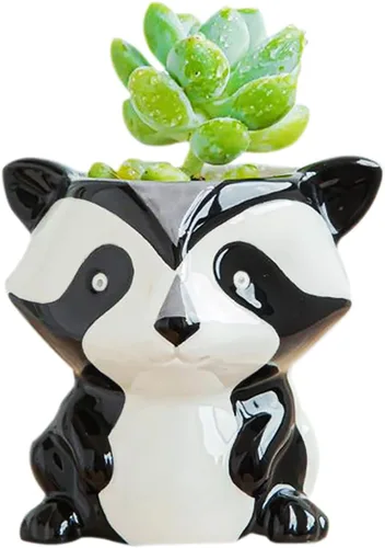Vista 7 de DIYOMR Bonita maceta de cerámica de animales, maceta pequeña para suculentas, maceta con forma de dibujos animados para plantas pequeñas, cactus