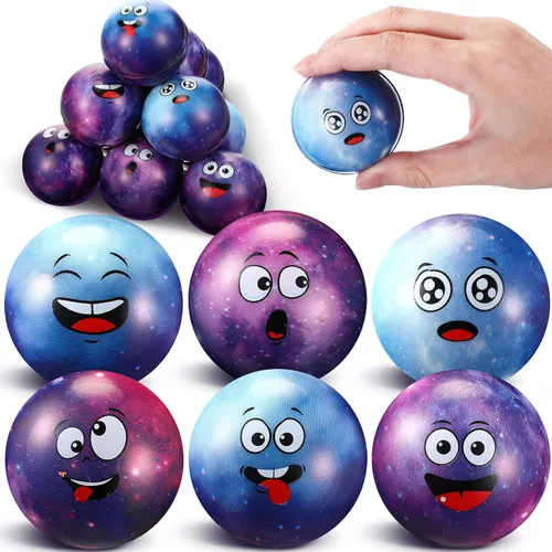 Vista 8 de Arrowbash 12 piezas de mini bolas de estrés con cara para niños y niñas, bolas de espuma para apretar con cara divertida deportiva para alivio