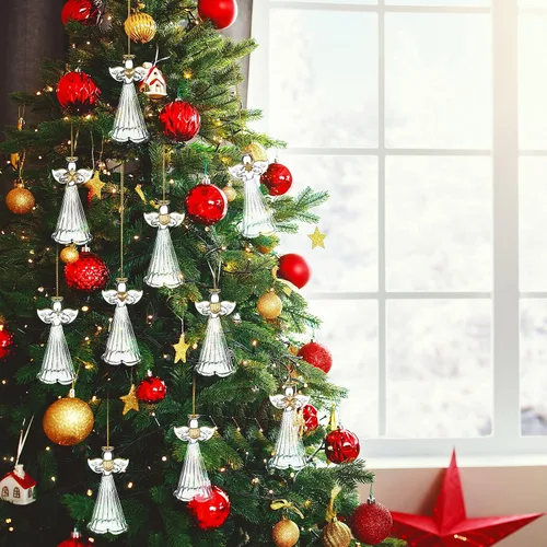 Vista 2 de Jetec 24 Piezas Adornos de Ángeles de Vidrio de Navidad Ángeles Hilados de Vidrio Transparente Mini Adornos Colgantes para Árbol Adornos de Navidad