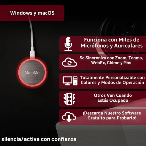 Vista 7 de MuteMe - Botón de silencio táctil capacitivo iluminado para Zoom, Teams, Google Meet y más (¡Como se vio en Shark Tank)! Se requiere software