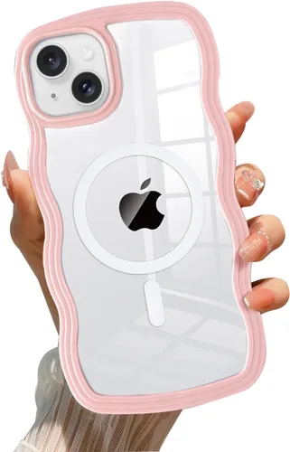 Vista 65 de QLTYPRI Funda magnética para iPhone 11 compatible con Magsafe, bonita funda transparente con marco de onda rizada para niñas y mujeres, parachoques