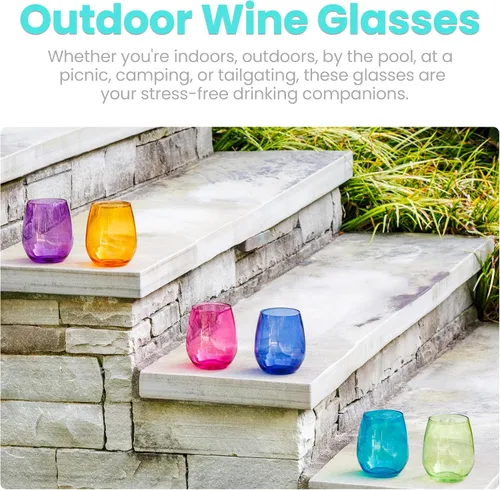 Vista 10 de pop design Copas de vino irrompibles de alta calidad, sin tallo, juego de 6 copas de vino de plástico acrílico reutilizables sin BPA inastillables
