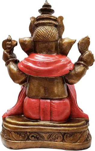 Vista 5 de Ganesha - Cabeza de elefante y cuerpo humano que elimina obstáculos del camino de uno, decoración de dormitorio, oficina en casa, estatua Rojo