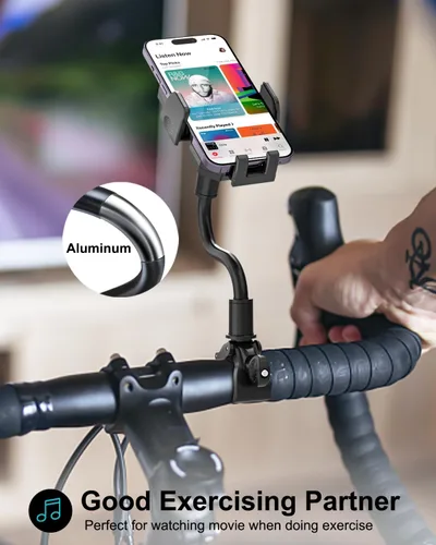 Vista 6 de Soporte de teléfono para bicicleta interior, cuello de cisne ajustable para bicicleta giratoria, cinta de correr, estacionario