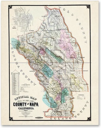 Vista 9 de G.H. Goddard Napa County California 1895 Vintage Map – Cartografía antigua reproducción de arte de pared, arte histórico del país vinícola