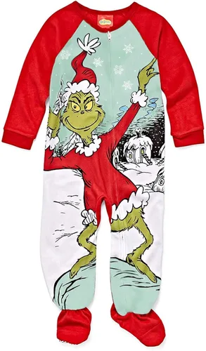 Vista 7 de The Grinch Dr. Seuss - Pijama de Navidad con pies para niños y niñas