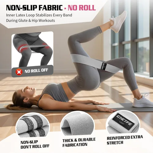 Vista 4 de 15 bandas de resistencia de tela para piernas, juego de bandas antideslizantes para entrenamiento, yoga, sentadillas y entrenamiento de cadera, 3