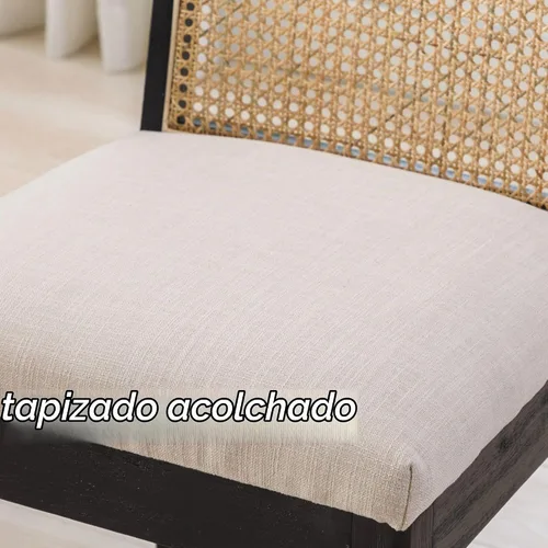 Vista 4 de BESTANO Juego de 2 sillas de comedor de ratán estilo granja, sillas de cocina de madera negra para comedor rectangular, sillas de cocina de mimbre