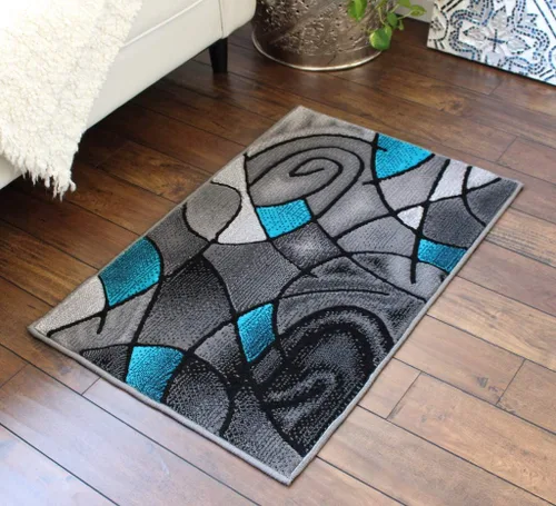 Vista 25 de Masada Rugs, Alfombra moderna y contemporánea, azul, gris y negro (2 pies x 3 pies)