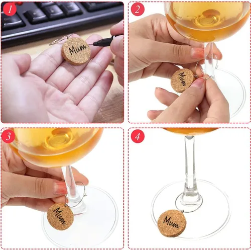 Vista 2 de DXYSQRX 30 dijes de vino para copas de tallo, dijes de corcho en blanco, regalos de copas de vino, marcadores de bebida para copas de vino, copas