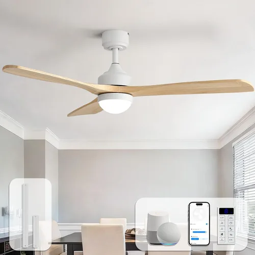 Vista 12 de Sofucor Ventilador de techo inteligente de 52" con luces y control remoto Todo blanco