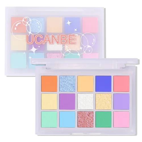 Vista 22 de UCANBE Paleta de sombras de ojos de 15 colores – Kit de maquillaje para ojos con brillo mate, purpurina metálica, tonos frescos en blanco, azul
