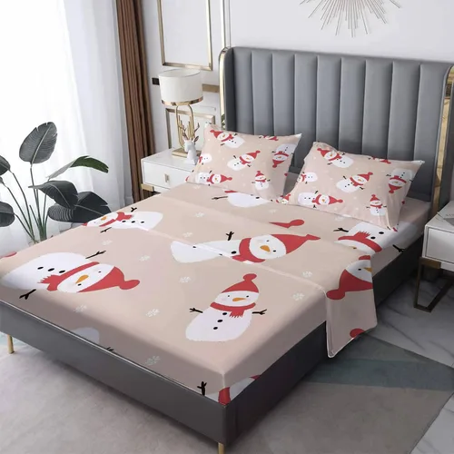 Vista 9 de Sábanas de muñeco de nieve de Navidad tamaño queen, sábanas de microfibra suave y bolsillo profundo, sábanas y fundas de almohada estampadas sin