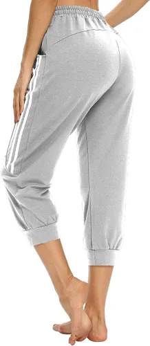 Vista 3 de KaiDi Pantalones capri para mujer, pantalones capri casuales con bolsillos, pantalones capri para yoga, pantalones de entrenamiento con cordón