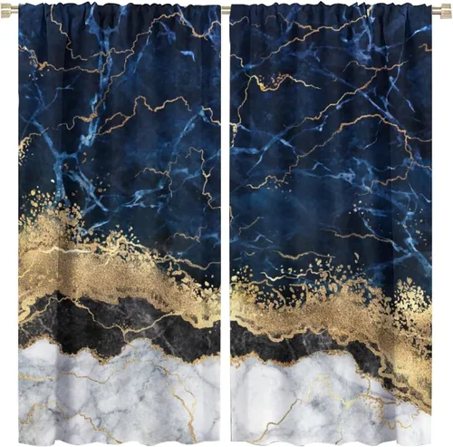 Vista 12 de Cortinas térmicas de mármol con rayas blancas y doradas, para cumpleaños, cortinas térmicas para invierno, oscurecimiento de habitación, cortinas