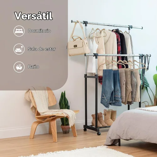Vista 4 de IRIS USA Perchero portátil de doble barra ajustable con barra extensible