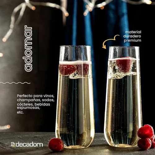 Vista 6 de DECADORN Copas de champán transparentes sin tallo de plástico, 24 unidades, copas de champán de plástico de 9 onzas, vasos de mimosa duraderos