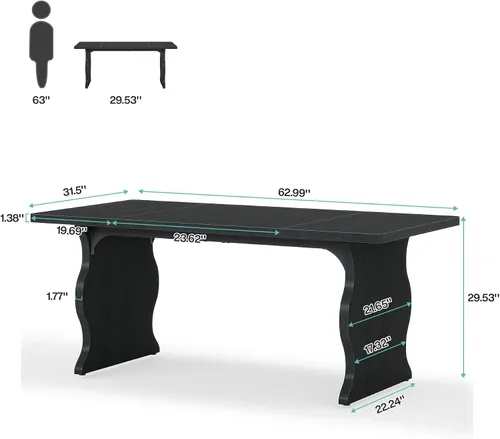 Vista 2 de Tribesigns Mesa de comedor negra para mesa de cocina moderna rectangular de 4 a 6 pulgadas, muebles de cocina y comedor grandes de granja