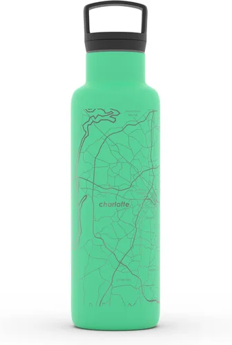Vista 149 de Well Told Botella de agua aislada con mapa de Washington DC grabado, botella de acero inoxidable grabada (21 onzas, blanco) botella aislada de mapa