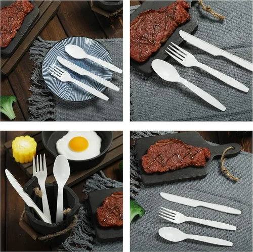 Vista 7 de Tenedores compostables, 300 tenedores desechables para fiestas, grandes tenedores biodegradables respetuosos con el medio ambiente, duraderos