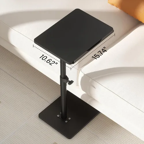 Vista 3 de YUHFERA Mesa auxiliar con bandeja para sofá - Giratoria 360°, altura ajustable, para espacios pequeños, mesa lateral para aperitivos para cama