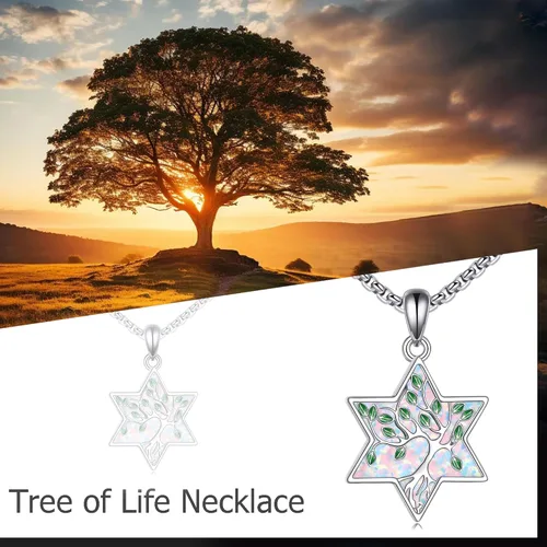Vista 95 de ONEFINITY Collar de plata de ley 925 con diseño de árbol de la vida con colgante de nudo celta de concha de abulón para mujer