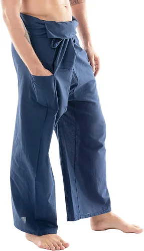 Vista 2 de CandyHusky Pantalones de pescador tailandés, pantalones de pirata de algodón para hombre, pantalones de descanso, pantalones samurái, disfraz gitano