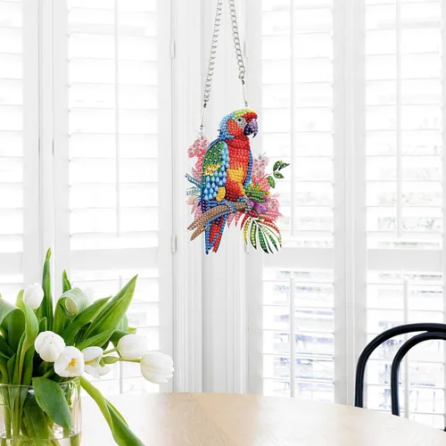 Vista 8 de AiYuanzsh Animal Parrot DIY Kits de Pintura de Arte de Diamante de Acrílico Colgante Pendientes de Arte de Diamante de Rinstone Especialmente