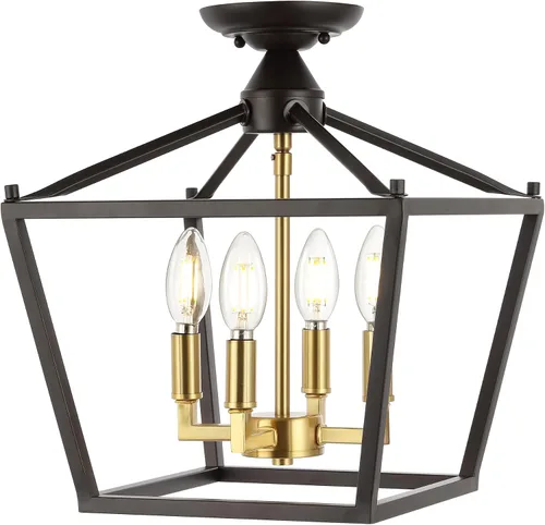 Vista 12 de JONATHAN Y Plains JYL7610H - Farol semiempotrado de hierro con 4 luces de 12 pulgadas, diseño de pagoda de marco abierto moderno de granja con jaula